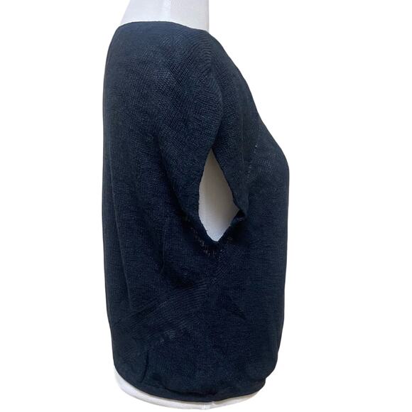 Maeve by Anthropologie Black Cap Sleeve, Linen Blend,  Large Knit Sweater Top - Picture 3 of 7